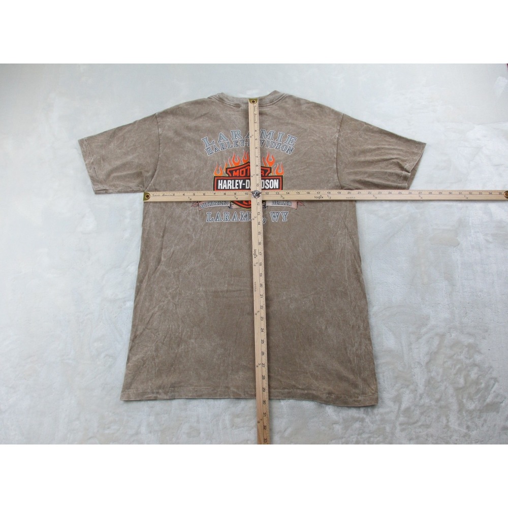 VINTAGE Harley‎ Davidson Shirt Mens Medium Brown Eagle Wyoming Motorcycle 90s* - Picture 11 of 15